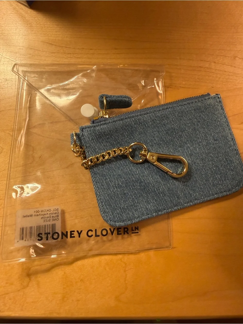 Stoney Clover Lane Denim Blue Key & Card Holder with Gold Chain
